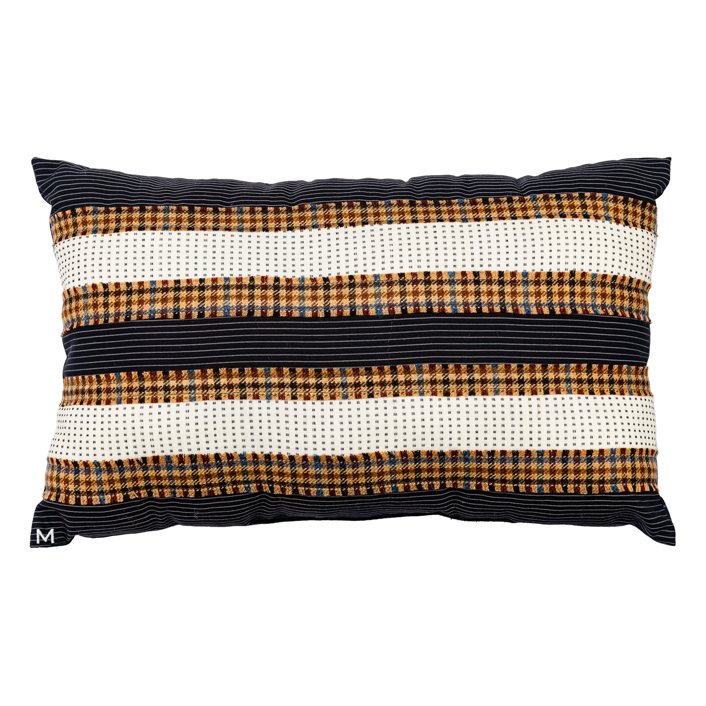 Multi Stripe Pillow Blue & Brown 19" x 12" - One of a Kind